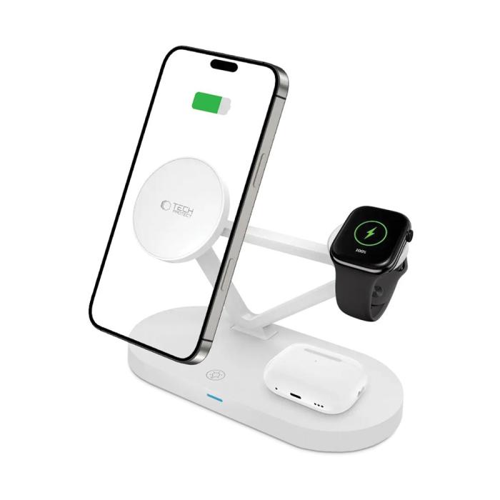 Bild 2, Tech-Protect 3in1 15W Magnetisk MagSafe Trådlös Laddare Vit