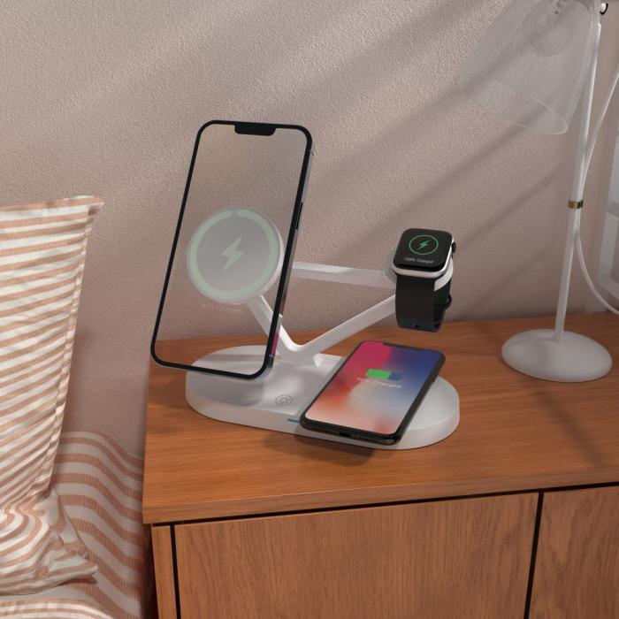 Bild 4, Tech-Protect 3in1 15W Magnetisk MagSafe Trådlös Laddare Vit