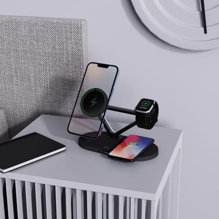 Bild 4, Tech-Protect 3in1 15W Magnetisk MagSafe Trådlös Laddare Svart