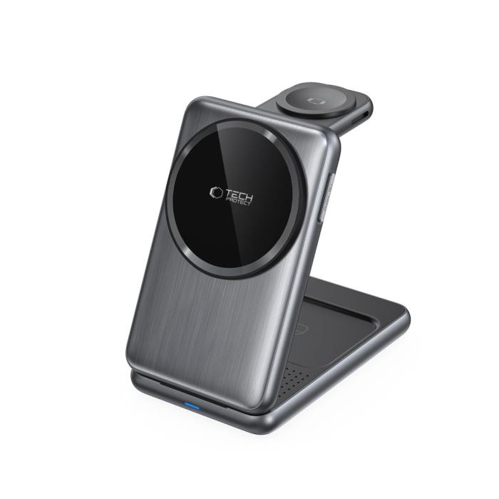 Bild 2, Tech-Protect 3in1 15W Qi MagSafe Vikbar Laddare Space Grey