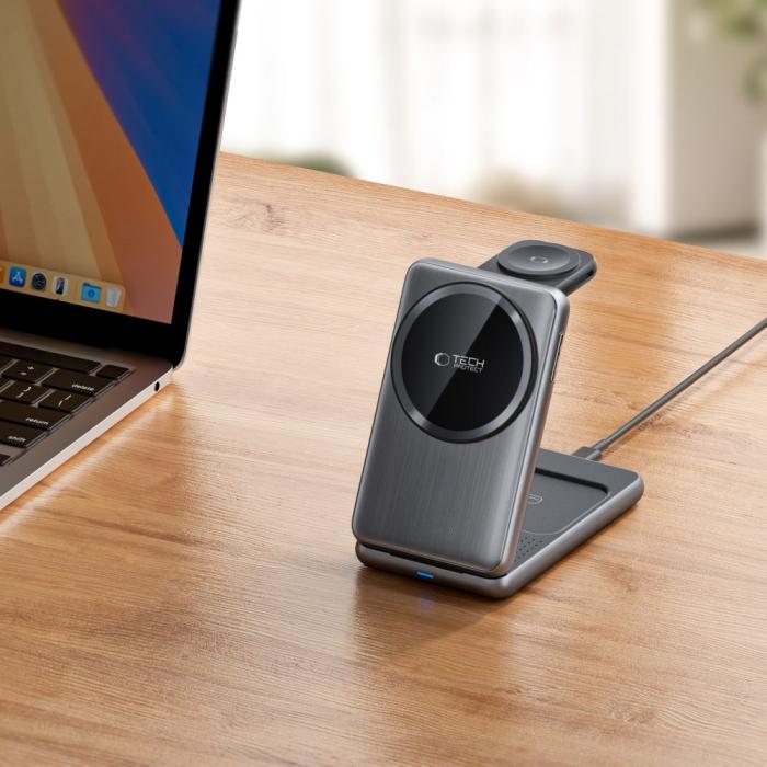 Bild 5, Tech-Protect 3in1 15W Qi MagSafe Vikbar Laddare Space Grey