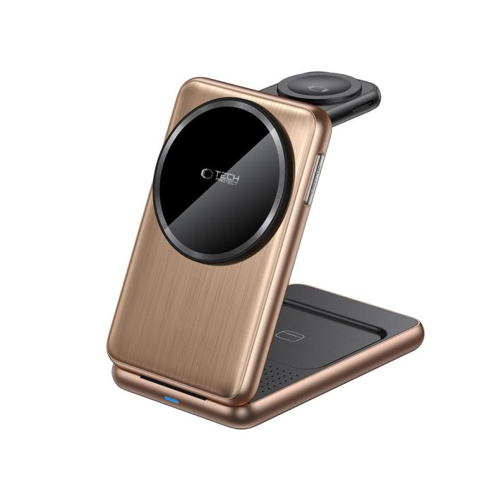 Bild 2, Tech-Protect 3in1 15W Qi MagSafe Vikbar Laddare Desert Gold
