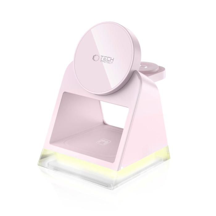 Bild 2, Tech-Protect 3in1 15W Qi Magnetisk MagSafe Laddare Baby Pink