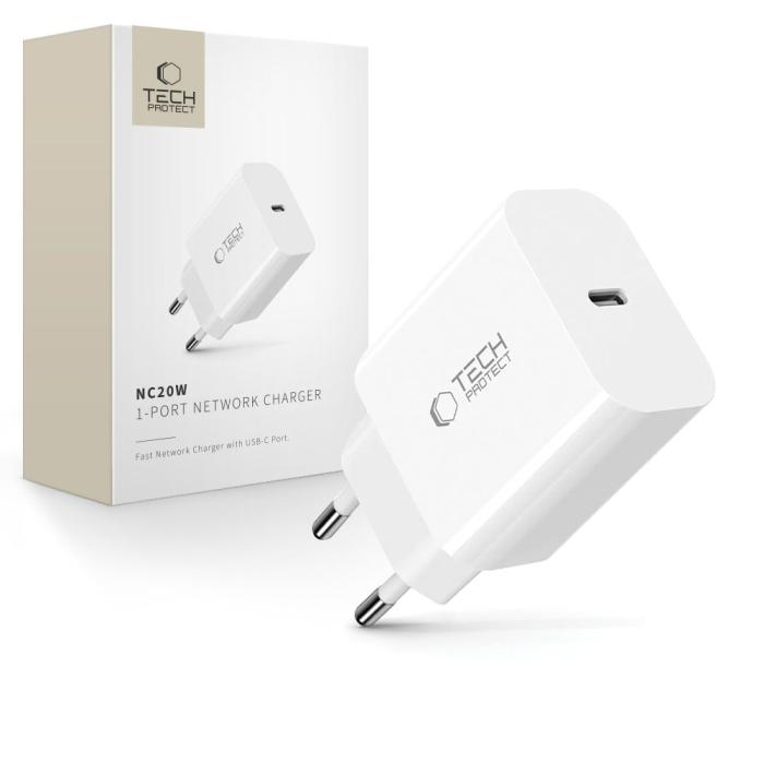 Bild 1, Tech-Protect 20W PD USB-C Väggladdare Vit