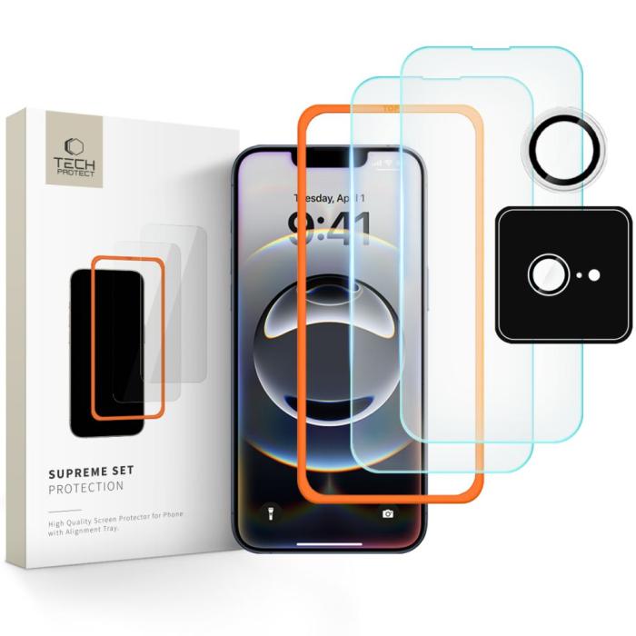 Bild 1, Tech-Protect iPhone 16e 3-PACK Skärmskydd / Linsskydd