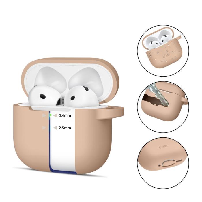 Bild 2, Tech-Protect AirPods 4 Skal Silikon Hook Caffe Latte