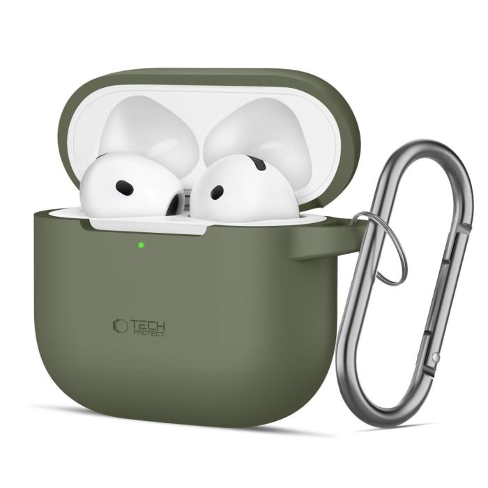 Bild 1, Tech-Protect AirPods 4 Skal Silikon Hook Olive Green
