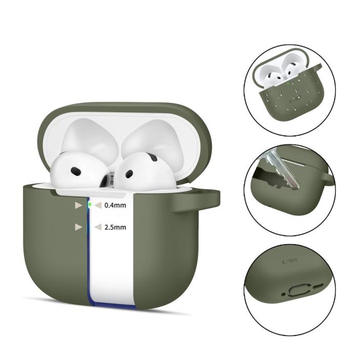 Bild 2, Tech-Protect AirPods 4 Skal Silikon Hook Olive Green