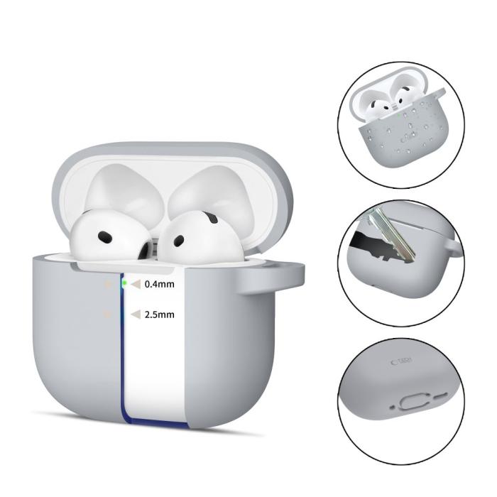 Bild 2, Tech-Protect AirPods 4 Skal Silikon Hook Crayon Grey