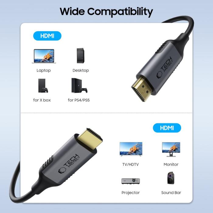 Bild 2, Tech-Protect 2m HDMI-HDMI 2.1 4K 120Hz Kabel UltraBoost Svart