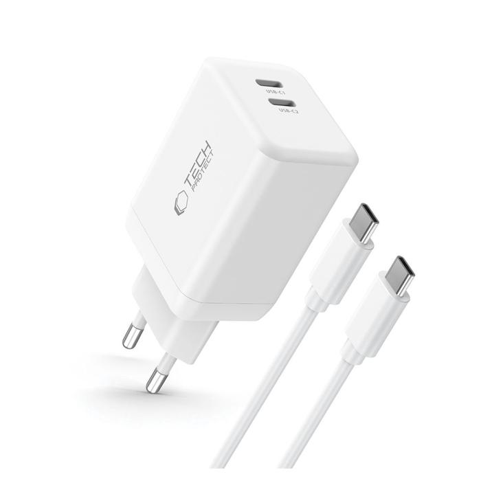 Bild 2, Tech-Protect 45W Väggladdare PD Inkl. USB-C Kabel Vit