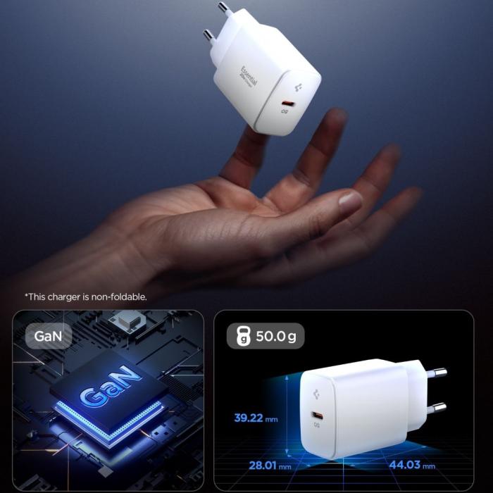 Bild 3, Spigen 20W USB-C Väggladdare Essential Vit