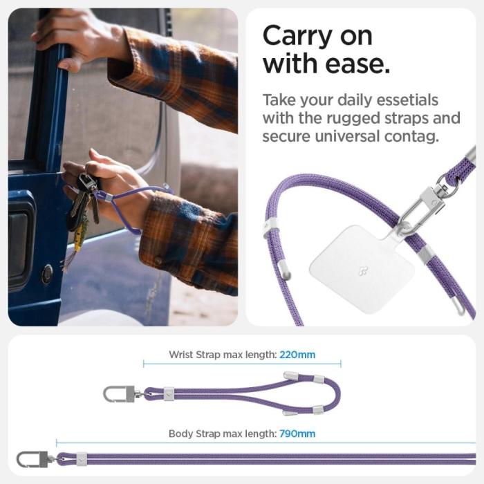 Bild 3, Spigen Mobilsnöre / Handledsrem Strap Set Deep Purple