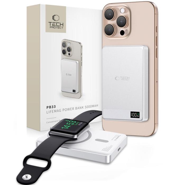 Bild 1, Tech-Protect 5000 mAh MagSafe Powerbank LifeMag Silver