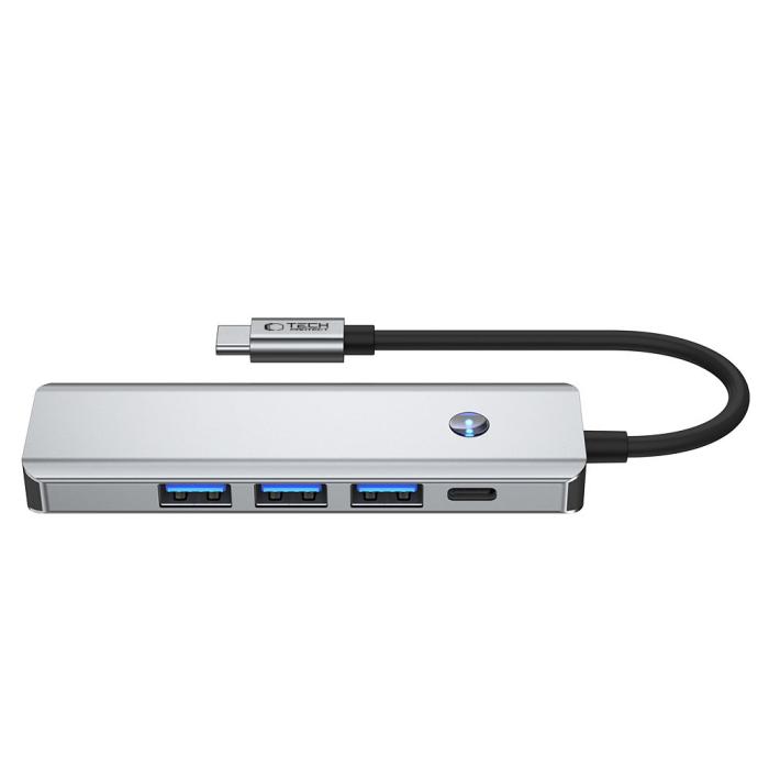 Bild 4, Tech-Protect 5in1 USB-C Hub - USB-C / USB 3.0 / HDMI / RJ45 Grå