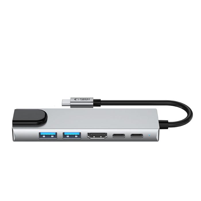 Bild 3, Tech-Protect 6in1 USB-C Hub - USB-C / USB 3.0/2.0 / HDMI / RJ45