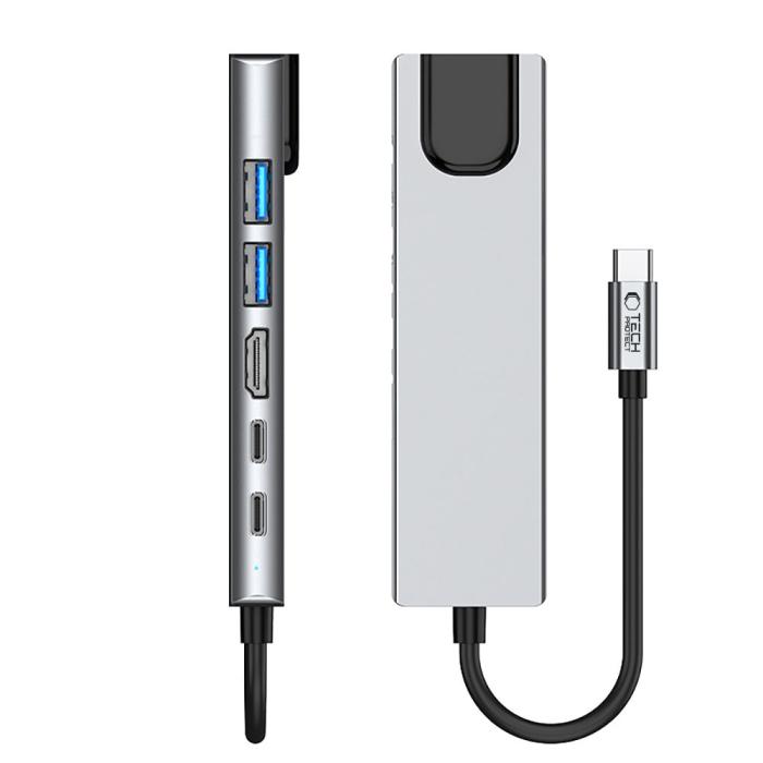 Bild 6, Tech-Protect 6in1 USB-C Hub - USB-C / USB 3.0/2.0 / HDMI / RJ45