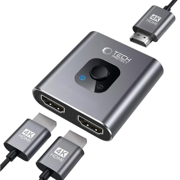Bild 2, Tech-Protect 2in1 4K 60Hz HDMI Adapter Grå