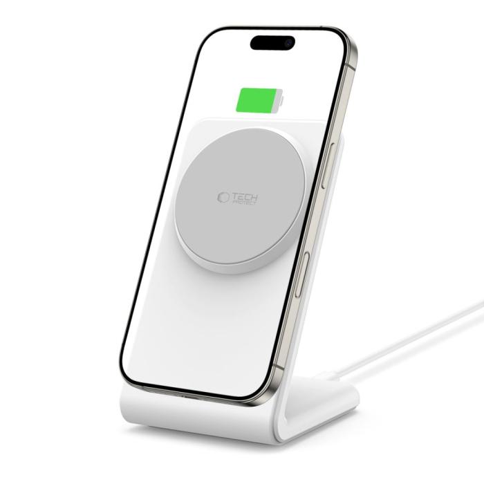 Bild 2, Tech-Protect 15W Qi Magnetisk MagSafe Laddare Vit