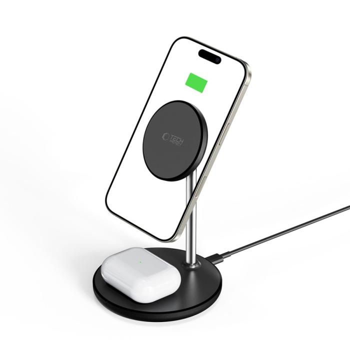 Bild 2, Tech-Protect 15W Qi 2in1 Magnetisk MagSafe Laddare Svart