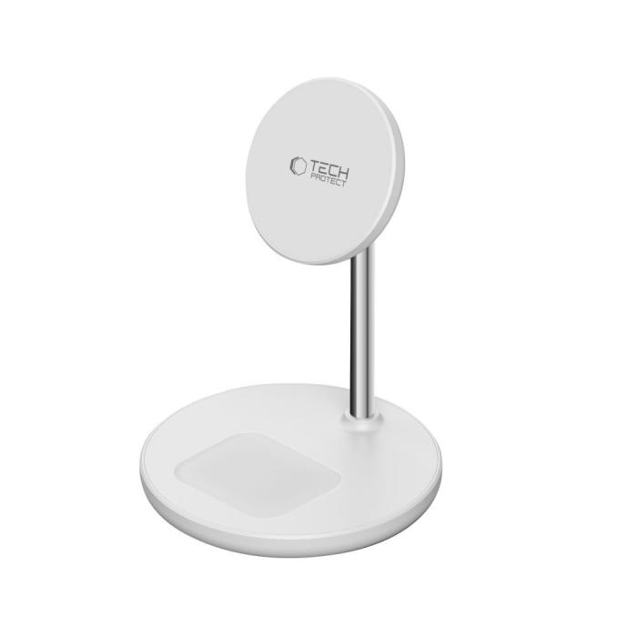 Bild 3, Tech-Protect 15W Qi 2in1 Magnetisk MagSafe Laddare Vit