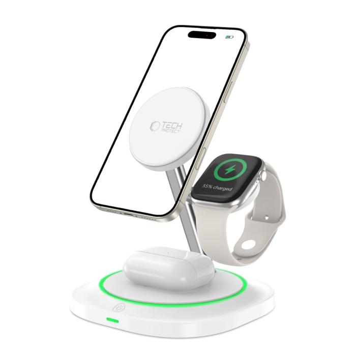 Bild 2, Tech-Protect 15W Qi 3in1 Magnetisk MagSafe Laddare Vit
