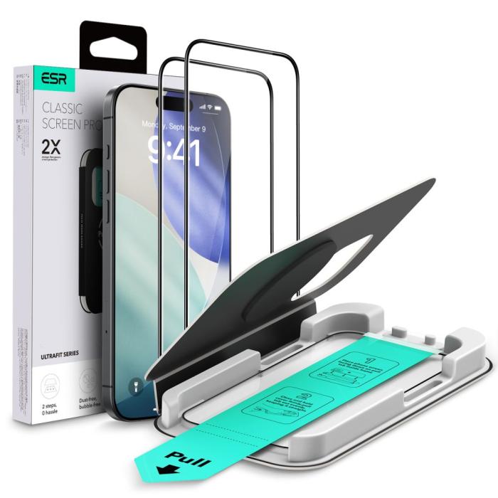 Bild 1, ESR iPhone 17 / 16 Pro 2-PACK Skärmskydd UltraFit Härdat Glas Transparent