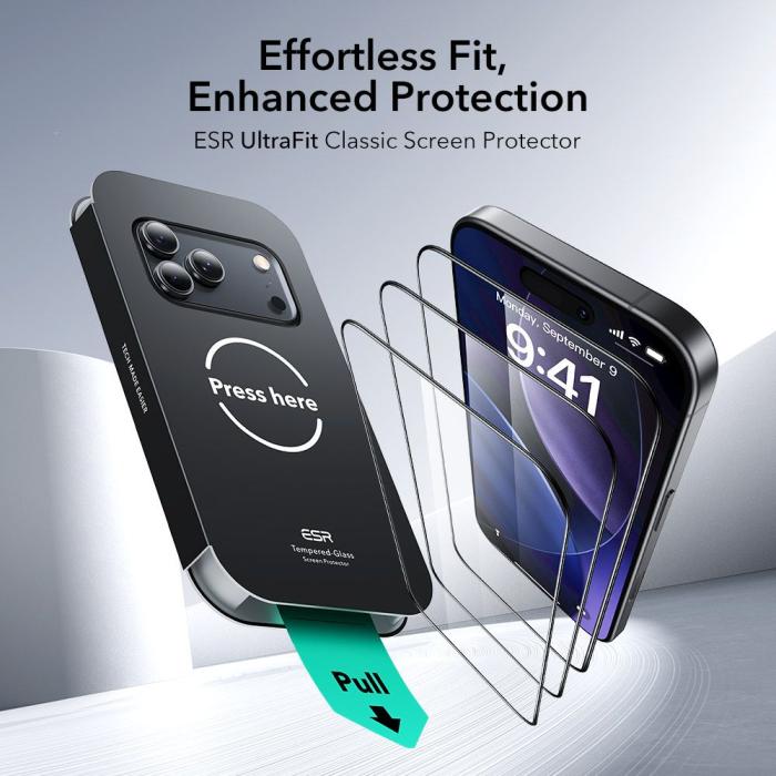 Bild 2, ESR iPhone 17 Pro 2-PACK Skärmskydd UltraFit Härdat Glas Transparent