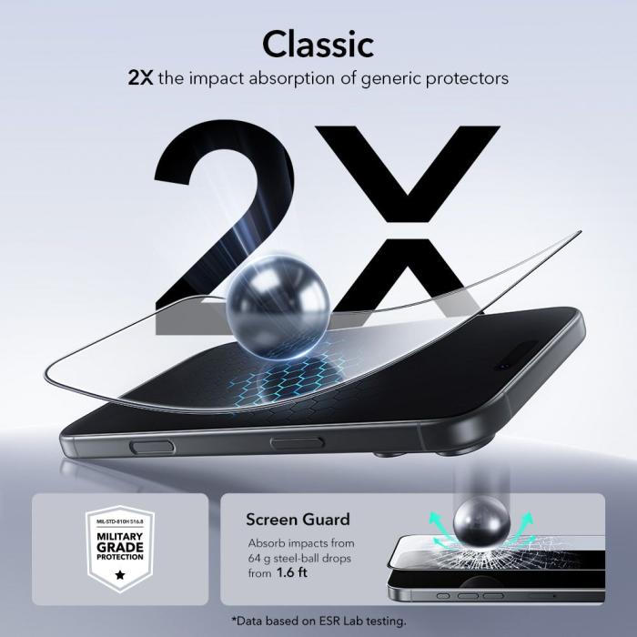 Bild 5, ESR iPhone 17 Pro 2-PACK Skärmskydd UltraFit Härdat Glas Transparent