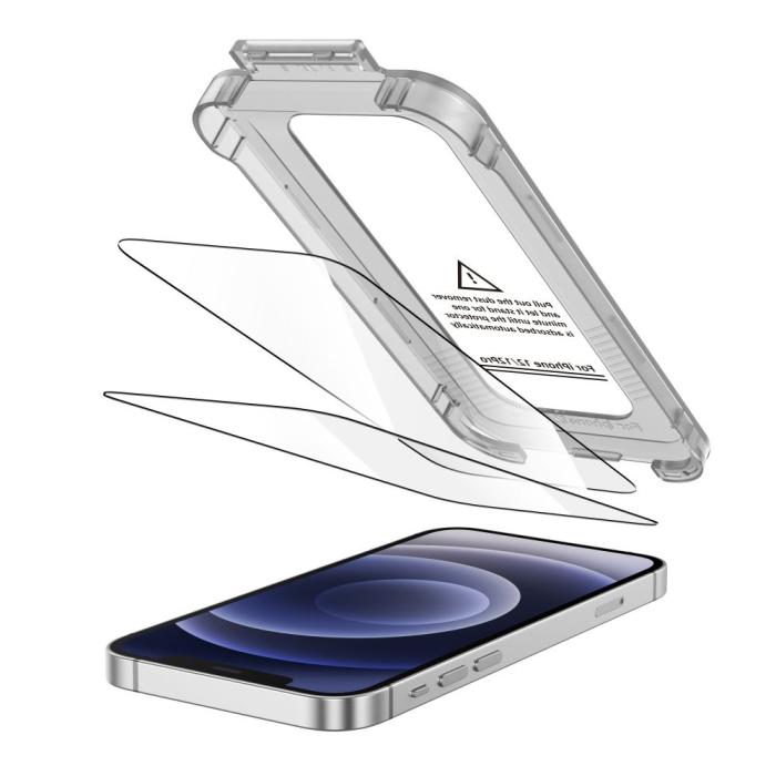 Bild 2, Tech-Protect iPhone 12 / 12 Pro 2-PACK Skärmskydd Quick Set+ Svart