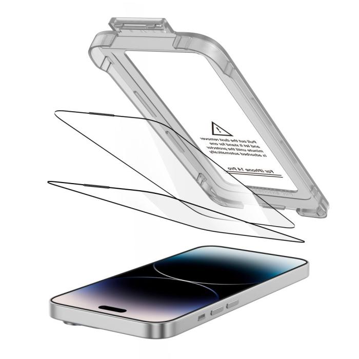 Bild 2, Tech-Protect iPhone 14 Pro 2-PACK Skärmskydd Quick Set+ Svart