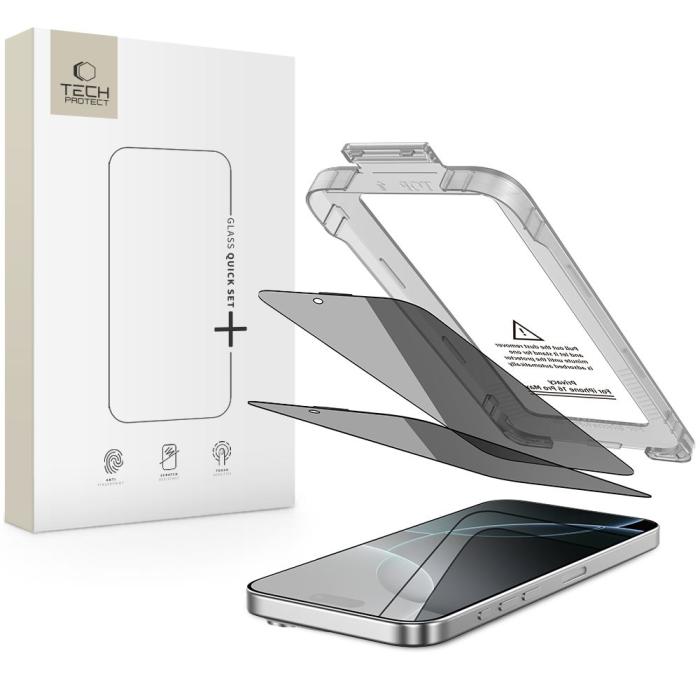 Bild 1, Tech-Protect iPhone 16 Pro Max 2-PACK Skärmskydd Quick Set Spy+ Privacy
