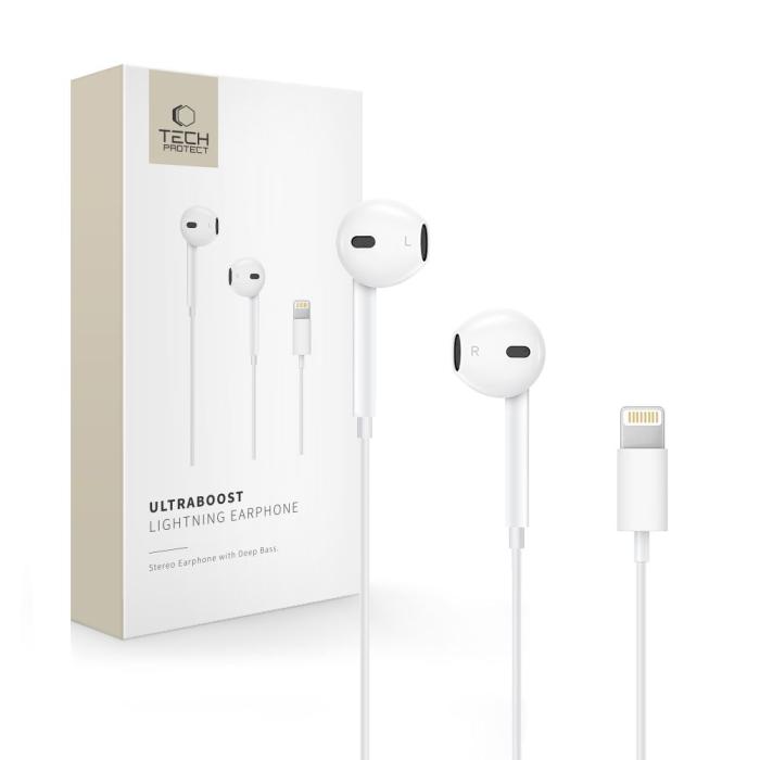 Bild 1, Tech-Protect In-Ear Hörlurar Lightning UltraBoost Vit