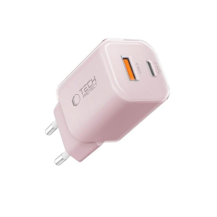 Bild 2, Tech-Protect 33W Väggladdare PD QC USB-C / USB-A Baby Pink