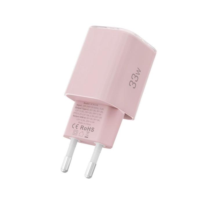 Bild 4, Tech-Protect 33W Väggladdare PD QC USB-C / USB-A Baby Pink