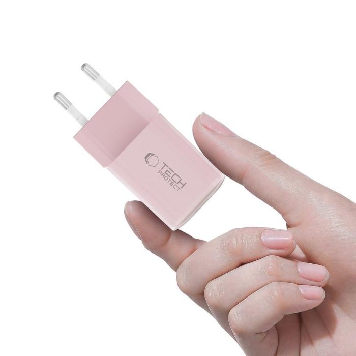 Bild 5, Tech-Protect 33W Väggladdare PD QC USB-C / USB-A Baby Pink