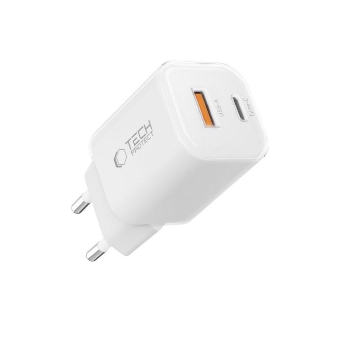 Bild 2, Tech-Protect 33W Väggladdare PD QC USB-C / USB-A Vit