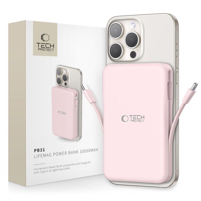 Bild 1, Tech-Protect 10000 mAh MagSafe Powerbank LifeMag Rosa