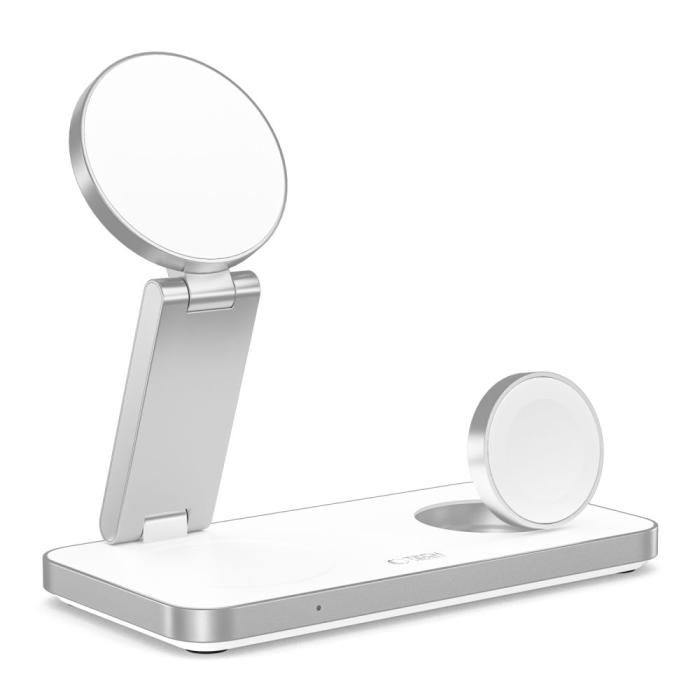 Bild 3, Tech-Protect 15W Qi Trådlös 3in1 Magnetisk MagSafe Laddare Vit