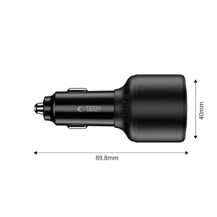 Bild 3, Tech-Protect 175W PD USB-C / USB-A Billaddare Svart