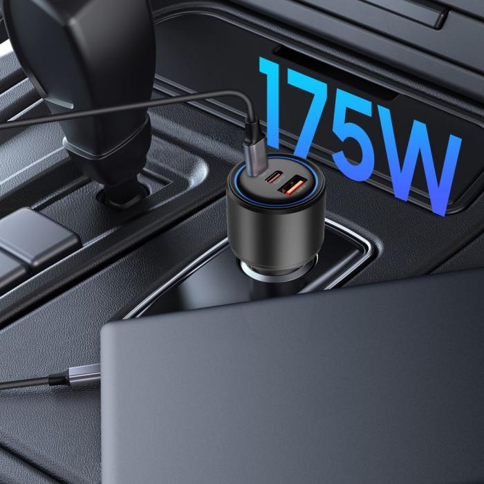 Bild 5, Tech-Protect 175W PD USB-C / USB-A Billaddare Svart