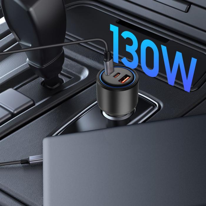 Bild 5, Tech-Protect 130W PD USB-C / USB-A Billaddare Svart