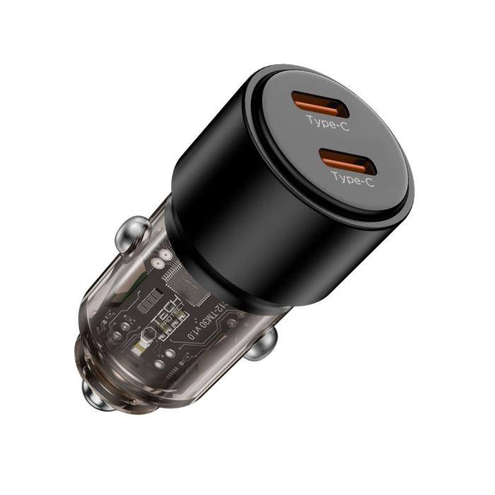 Bild 2, Tech-Protect 100W PD USB-C / USB-A Billaddare Svart