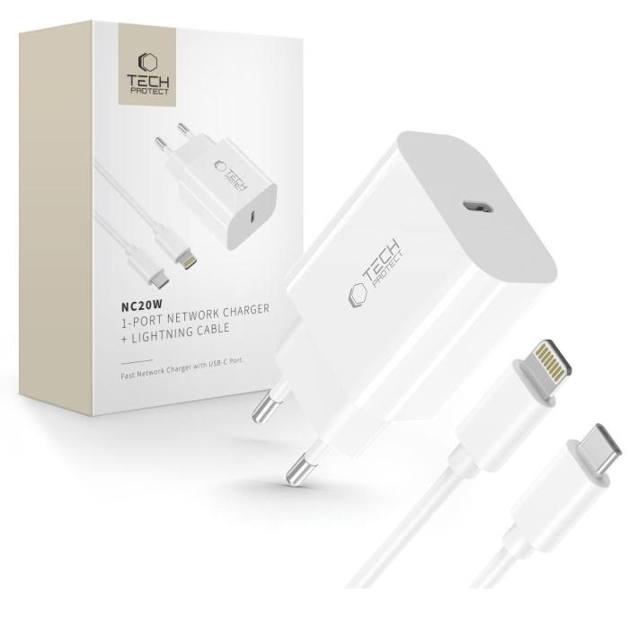 Bild 1, Tech-Protect 20W PD Väggladdare Inkl. Lightning Kabel Vit