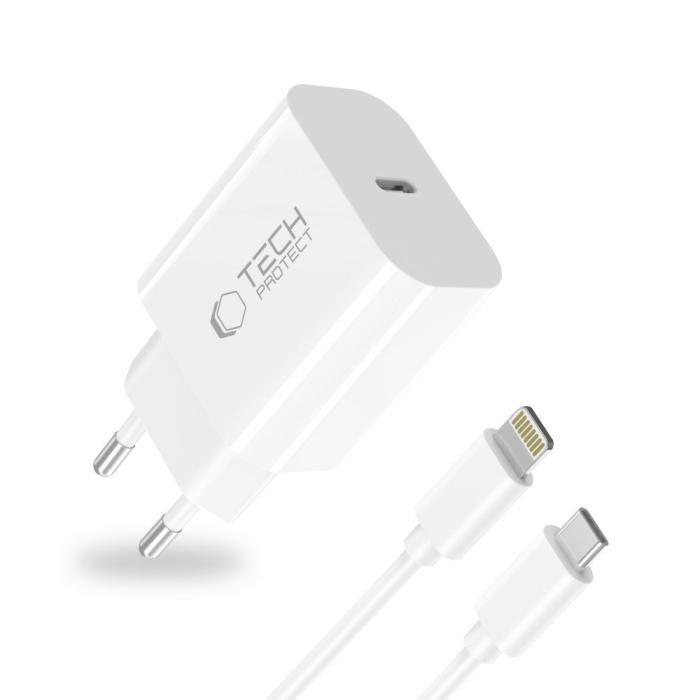 Bild 2, Tech-Protect 20W PD Väggladdare Inkl. Lightning Kabel Vit