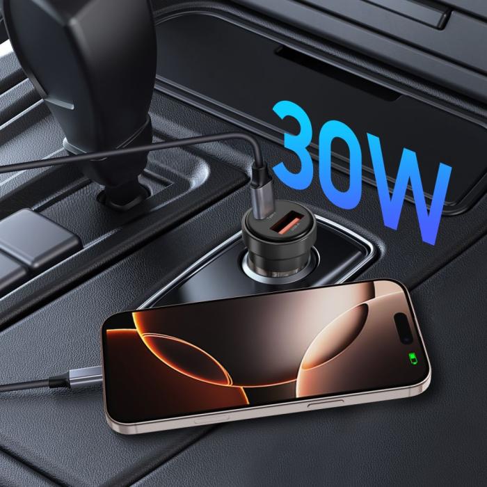 Bild 5, Tech-Protect 30W PD QC Billaddare USB-C / USB-A Svart