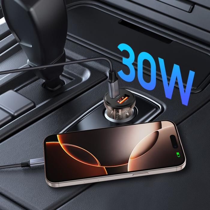 Bild 5, Tech-Protect 30W PD QC Billaddare USB-C / USB-A Svart