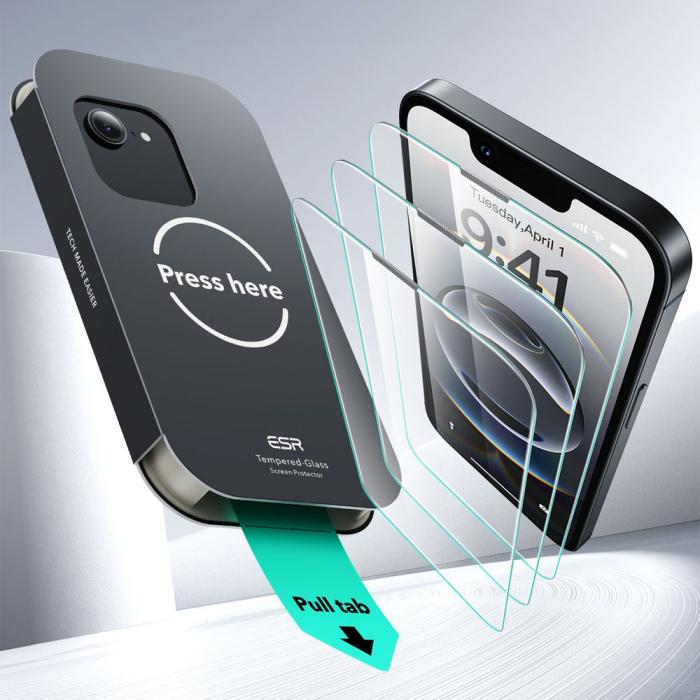 Bild 3, ESR iPhone 16e/14/13/13 Pro 2-PACK Skärmskydd UltraFit Härdat Glas