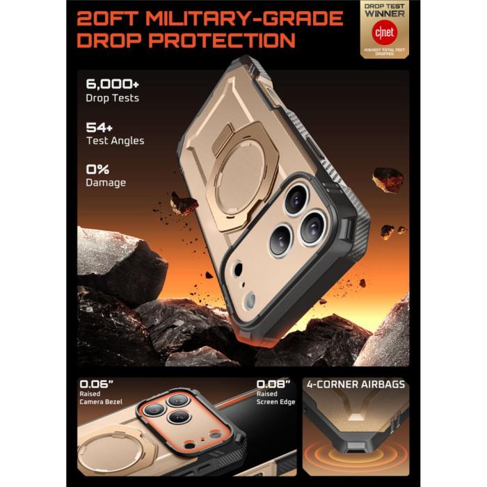 Bild 3, Supcase iPhone 17 Pro Skal MagSafe Unicorn Beetle Grip Pro Desert Gold