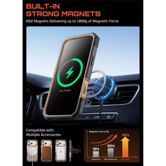 Bild 5, Supcase iPhone 17 Pro Skal MagSafe Unicorn Beetle Grip Pro Desert Gold